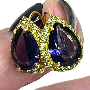 NEW Earrings Peridot Amethyst Rhinestones Post Stud Pierced Dangle Earrings M301